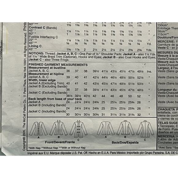 McCalls 4927 pattern jacket size 6 8 10 12 - Picture 5 of 7